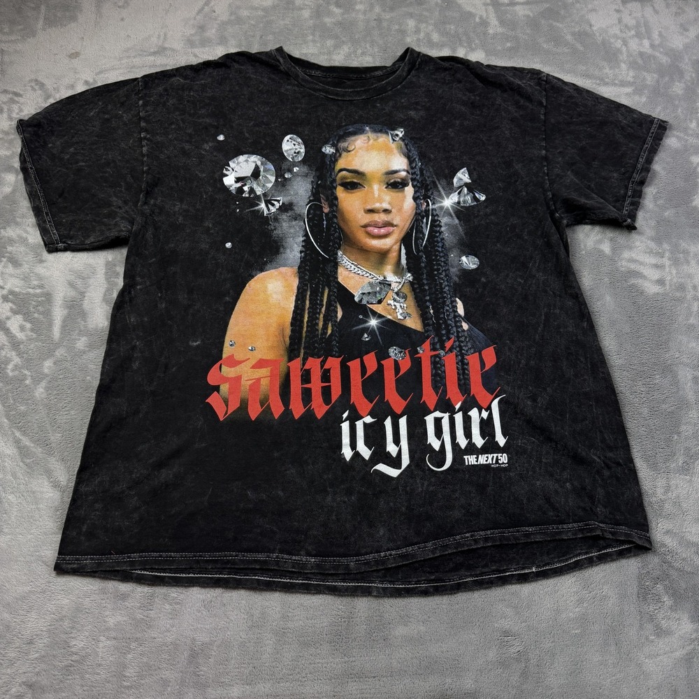 Saweetie Shirt Mens Large Black Icy Girl Legends 50th Hip Hop Rap Graphic Tee‎